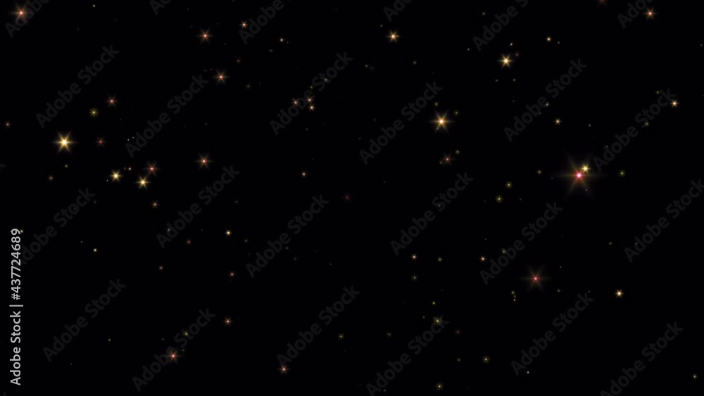Animation yellow stars sparkles and black space for texture. Stock
