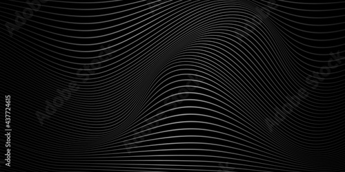 Abstract wavy background for digital, scientific or tech design. 3D waveforms on a black background. Curved wavy lines. Vector illustration.