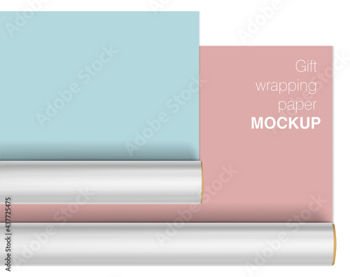 Vector gift wrapping paper rolls mock up on light background with transparent shadows. Template for your design
