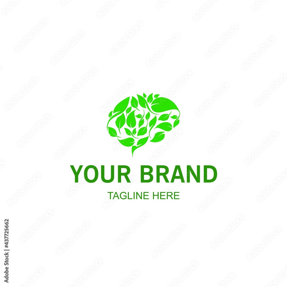 brain logo with assorted leaves vector template. Think idea concept brain