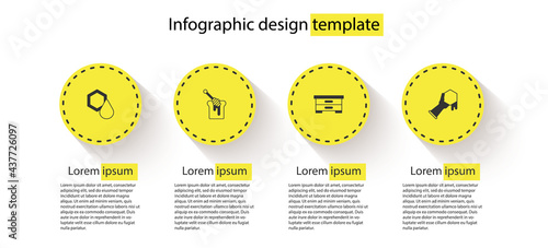 Set Honeycomb, dipper stick with honey, Hive for bees and and hand. Business infographic template. Vector