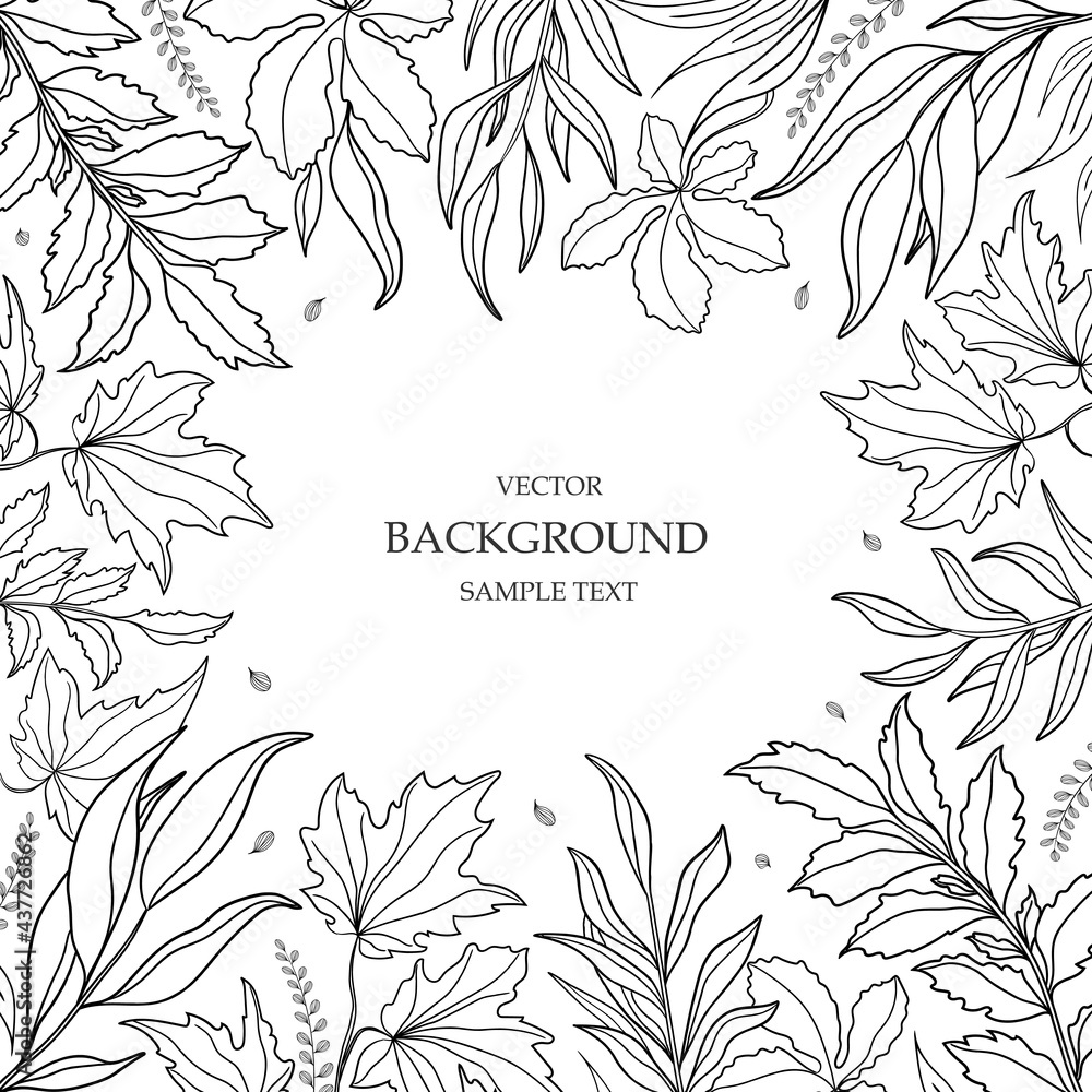 Floral vector template with leaves, plants for greeting card. Silhouette of abstract natural elements. Print for holiday post, background, cover, banner, invitation. Trendy design. Botanical art. Floral vector template with leaves, plants for greeting card. Silhouette of abstract natural elements. Print for holiday post, background, cover, banner, invitation. Trendy design. Botanical art.