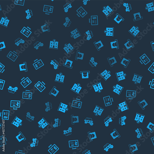 Set Car leasing percent, Bank building, ATM and money and Monitor with dollar on seamless pattern. Vector
