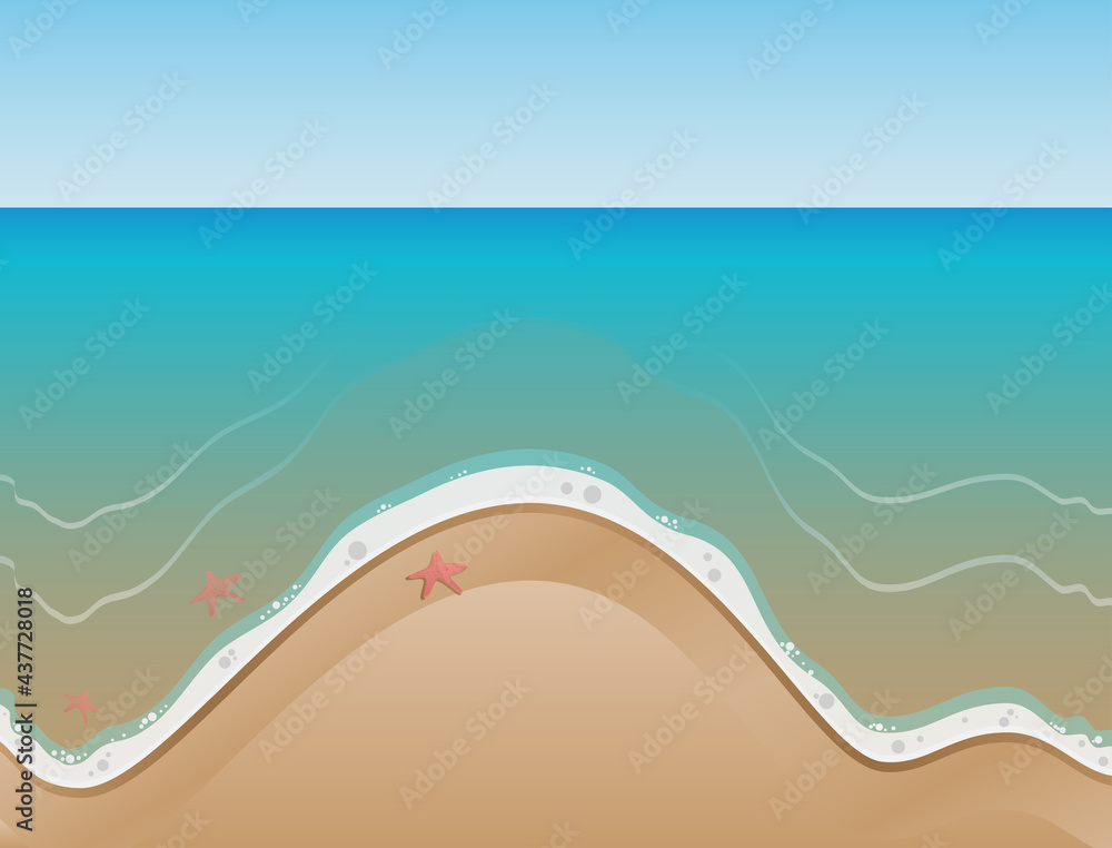Clear waterfront beach with starfish visible from the surface Clear waterfront beach with starfish visible from the surface