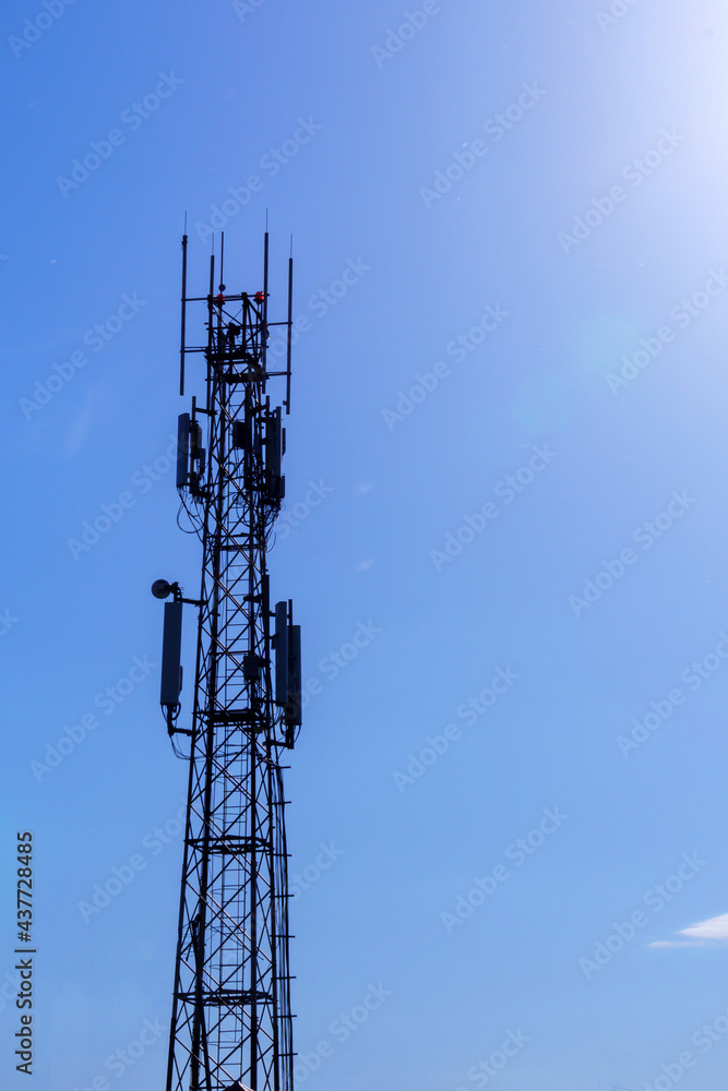 Cell phone antenna towers.Telecommunications antenna mast.Development of a communication system. with copy space. 4G, 5G Cell phone antenna towers.Telecommunications antenna mast.Development of a communication system. with copy space. 4G, 5G
