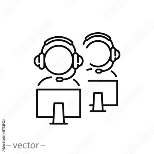 Call center icon. Support customer, help service. Line vector illustration.