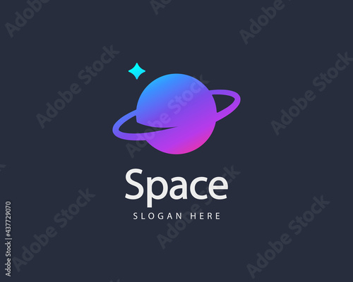 Abstract spin planet geometric colorful gradient logo design template. Minimalistic flat internet, science vector sign symbol mark logotype.