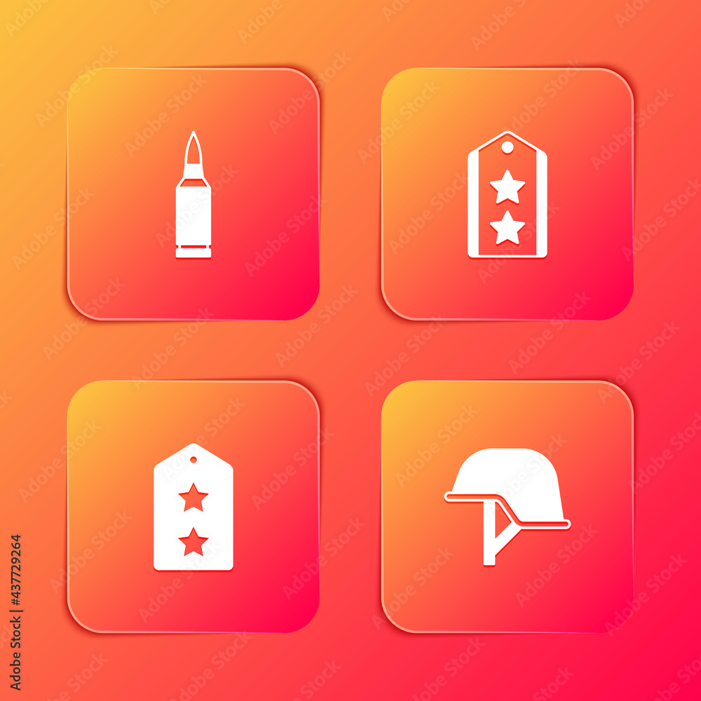 Set Bullet, Military rank, and helmet icon. Vector Set Bullet, Military rank, and helmet icon. Vector