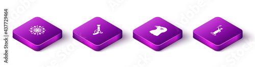 Set Isometric Firework, Vintage pistols, Eagle head and Statue of Liberty icon. Vector