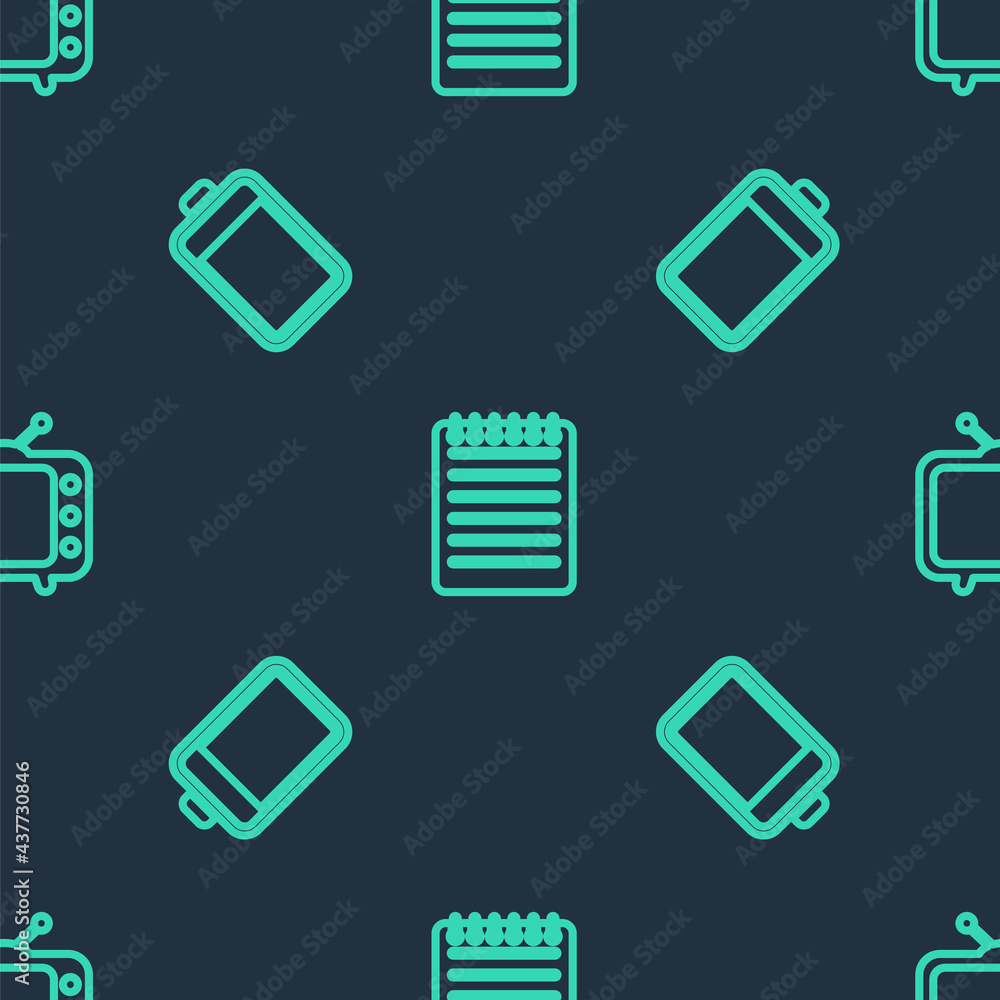 Set line Notebook, Battery and Television tv on seamless pattern. Vector Set line Notebook, Battery and Television tv on seamless pattern. Vector