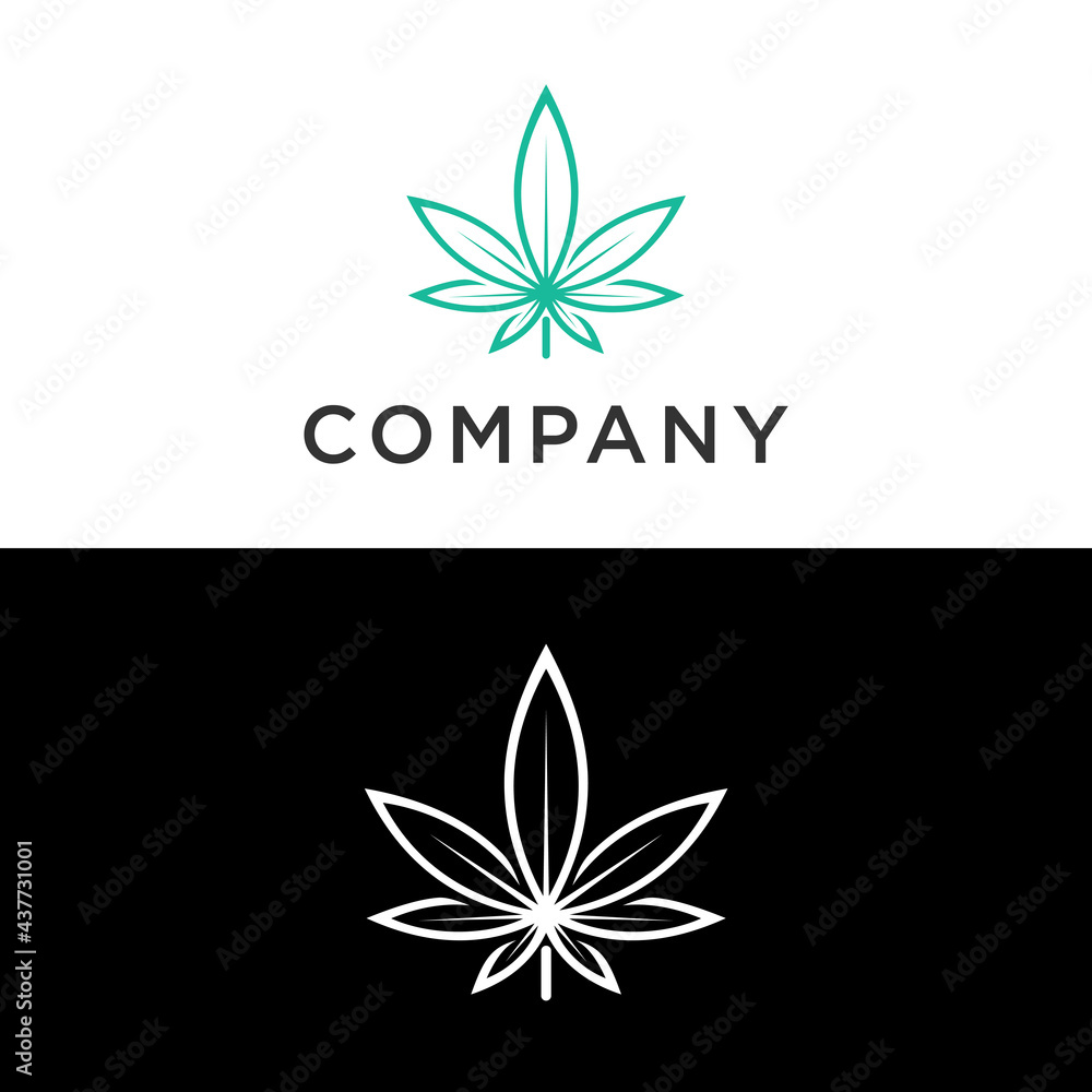 Simple Line art Cannabis or Hemp Logo Template. Vector image of a leaf of marijuana. The isolated picture on white background. Celtic pattern, linear graphics, brevity, logo.