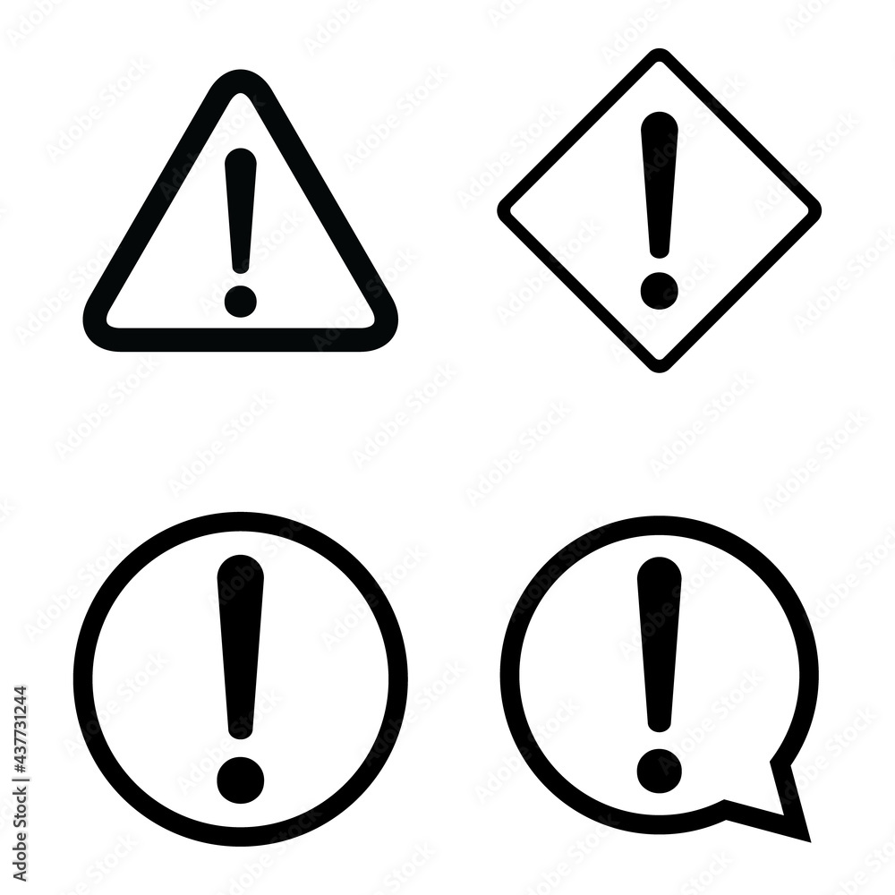 Set of hazard warning, warn symbol vector icon flat sign symbol with exclamation mark isolated on white background Set of hazard warning, warn symbol vector icon flat sign symbol with exclamation mark isolated on white background