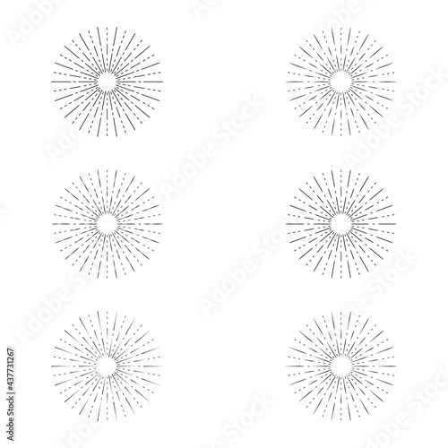 Set of sunburst line icon isolated, collection of summer web banner, retro circle design, vector illustration