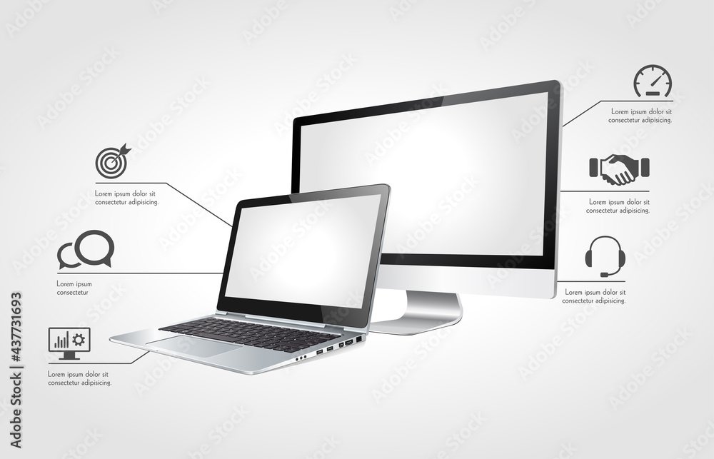 computers as work tools - laptop and PC witch Icons computers as work tools - laptop and PC witch Icons