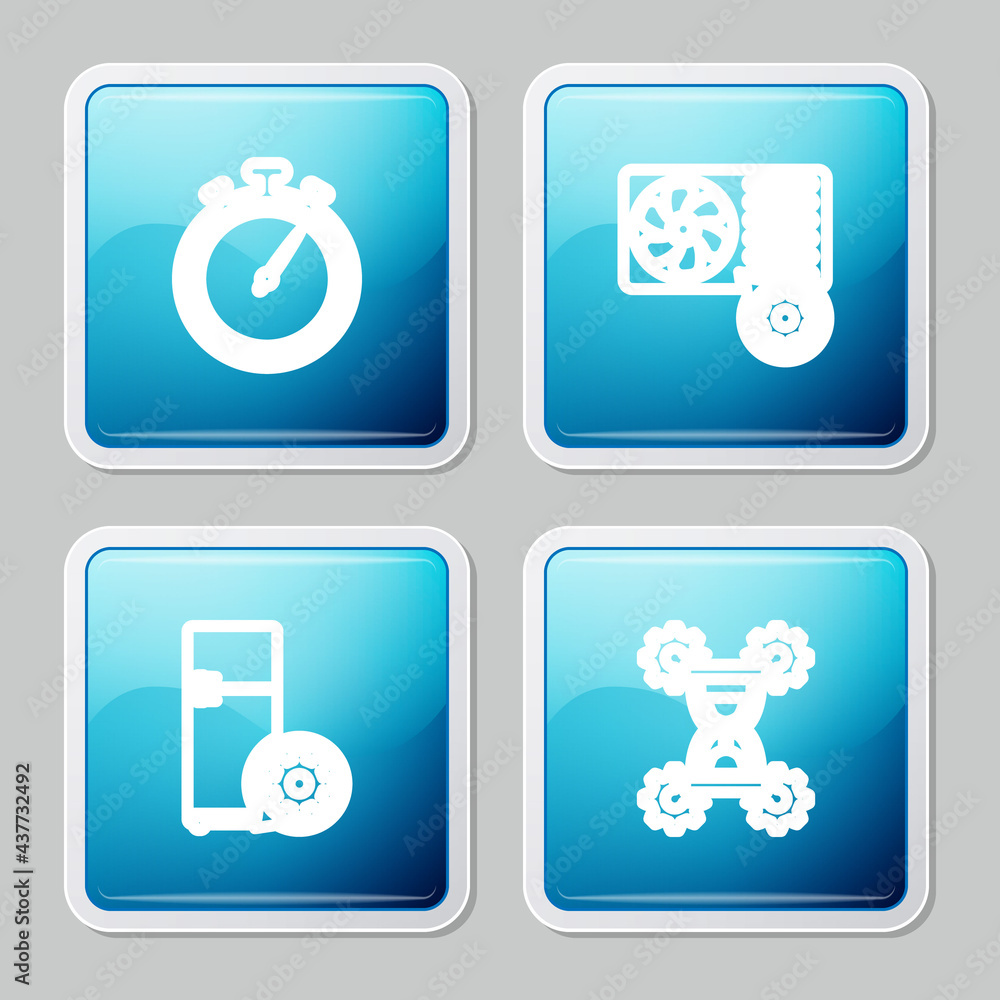 Set line Stopwatch, Air conditioner setting, Refrigerator and Hourglass icon. Vector Set line Stopwatch, Air conditioner setting, Refrigerator and Hourglass icon. Vector