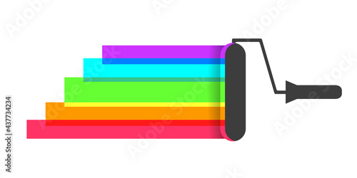 Paint roller and colorful stripes. Paint trail made of color spectrum, rainbow colors.