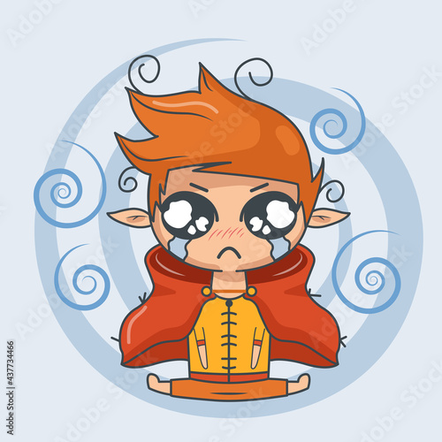 Cute elf crying very sadly
