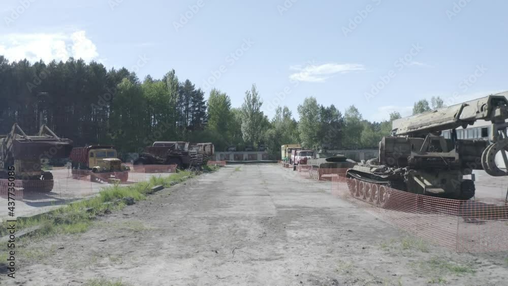 Cemetery of technology in the hone of the alienation of Chernobyl aerial photography of wrecked trucks Cemetery of technology in the hone of the alienation of Chernobyl aerial photography of wrecked trucks