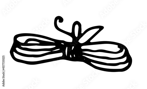 Vector isolated skein of thread tied with a bow in the middle hand-drawn in a doodle style, long thick rope tied with a bow with a black line on a white background for a design template