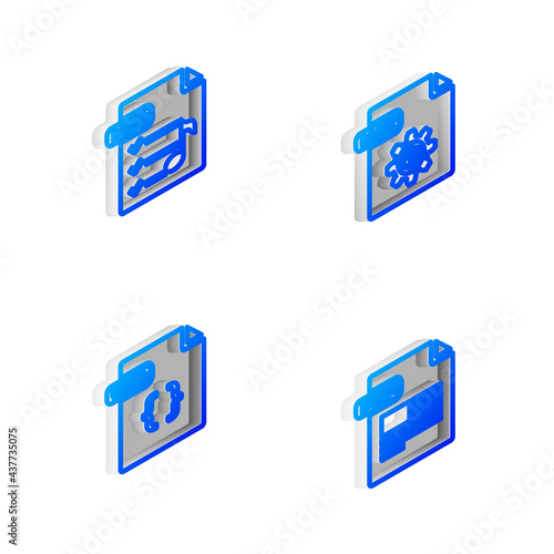 Set Isometric line MAX file document, M3U, CSS and PDF icon. Vector © vector_v