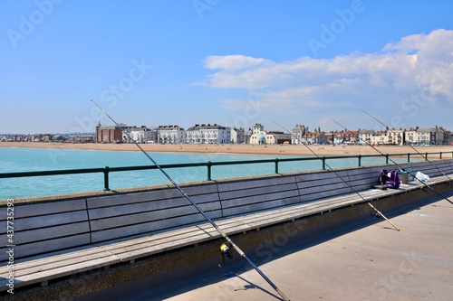 Fishing rods on Deal Pier, Kent, England, UK
