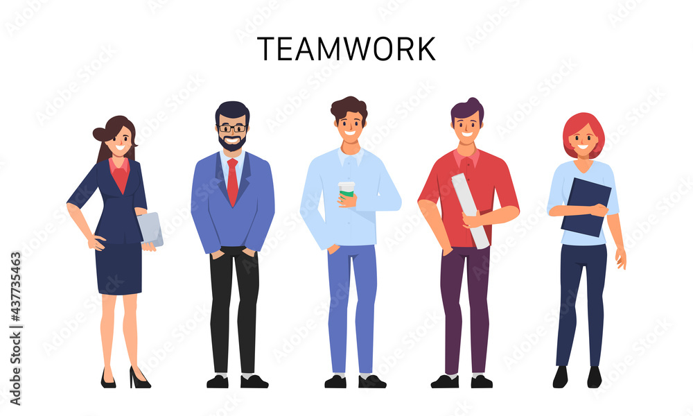 Business teamwork flat character. Animation cartoon vector.