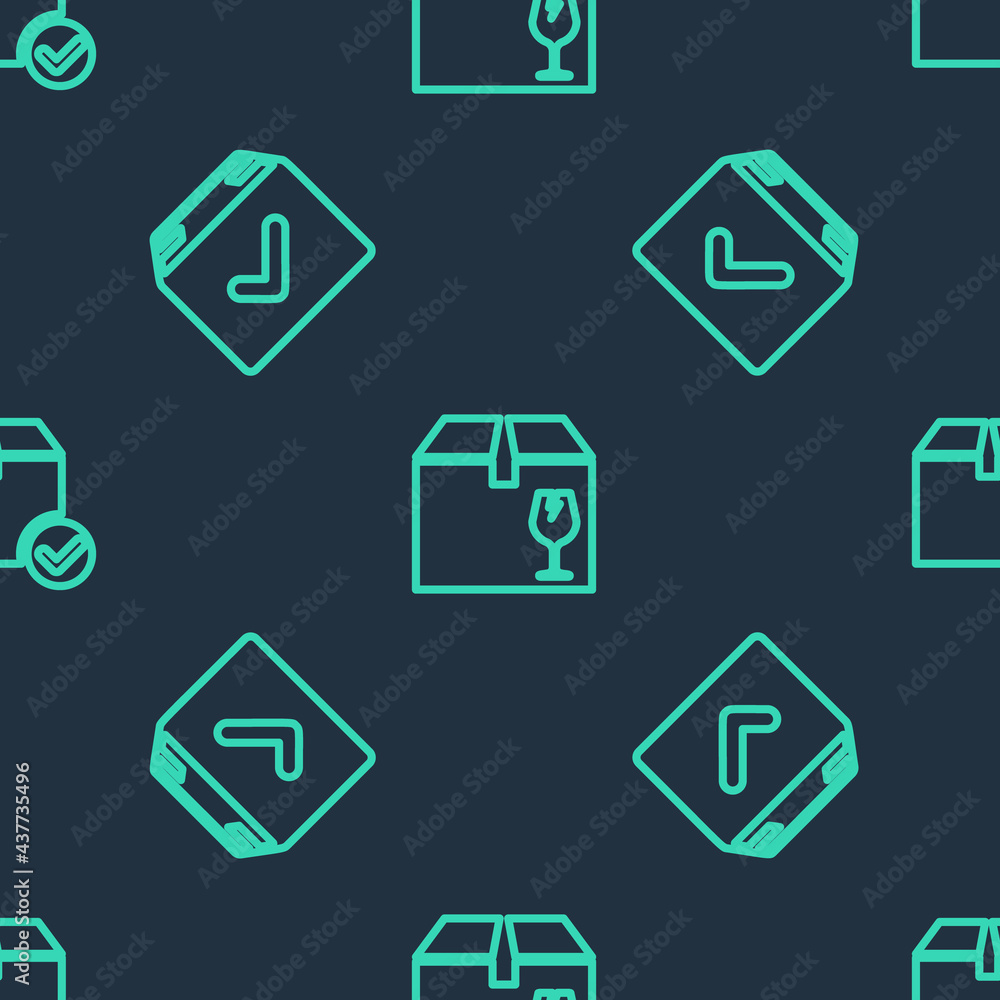 Set line Delivery box with fragile content, Package check mark and on seamless pattern. Vector Set line Delivery box with fragile content, Package check mark and on seamless pattern. Vector