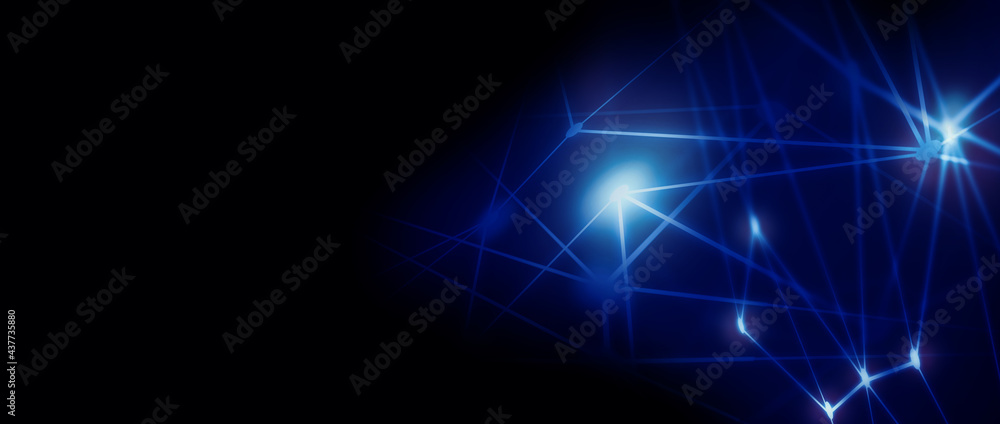 Panoramic abstract dot and triangle connection, Digital futuristic background. abstract, science, futuristic quantum computing, Line art modern vivid color digital technology panorama concept