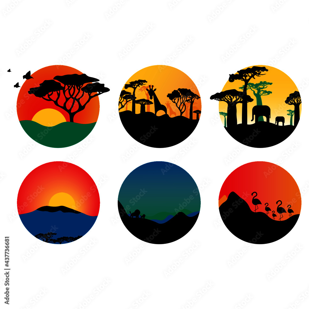 These are vector landscapes for regional parks in Tanzania, Africa. 