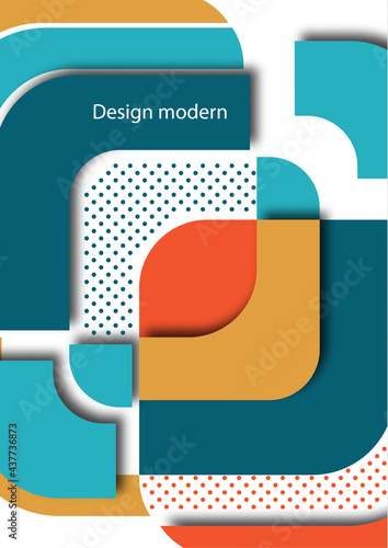 Cut squares with rounded corners and shadow, many dots. Bright geometric design for creative advertising, poster or brochure in trendy style. Vector