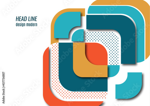 Cut squares with rounded corners and shadow, many dots. Bright geometric design for creative advertising, poster or brochure in trendy style. Vector