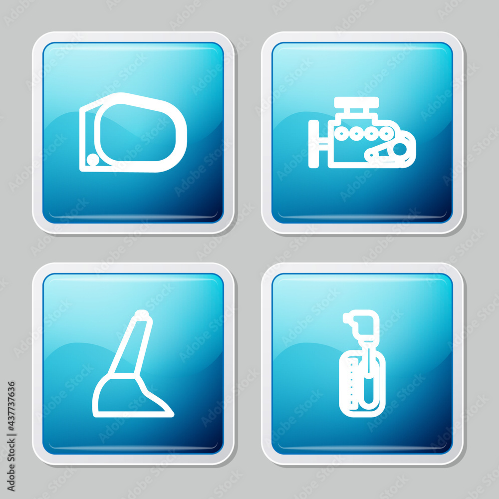 Set line Car mirror, engine, handbrake and Gear shifter icon. Vector Set line Car mirror, engine, handbrake and Gear shifter icon. Vector