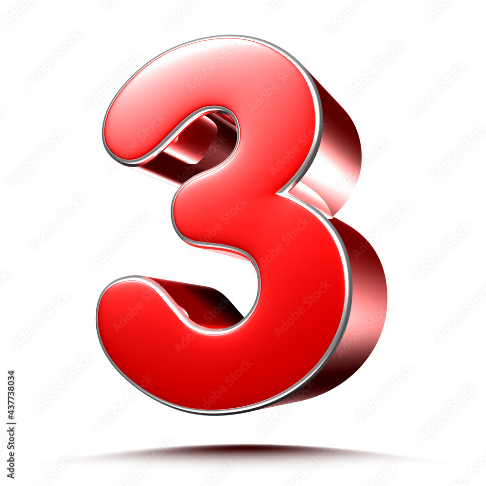 Red numbers 3 on white background 3D rendering with clipping path. Red numbers 3 on white background 3D rendering with clipping path.