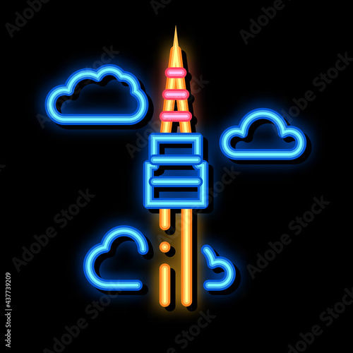 Korean Tower neon light sign vector. Glowing bright icon Korean Tower sign. transparent symbol illustration