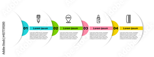 Set line Electrical hair clipper or shaver, Barbershop, Beard and mustaches care oil bottle and Hairbrush. Business infographic template. Vector