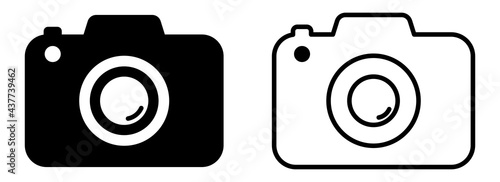 Set of camera icons. Photo camera in flat and line art style. Trendy symbol for website design, web button, mobile app. Vector isolated on white background photo