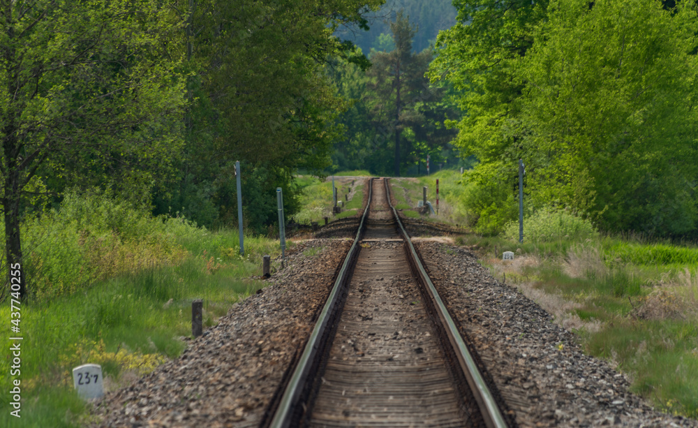 Fototapeta premium Railway track in south Bohemia color spring morning