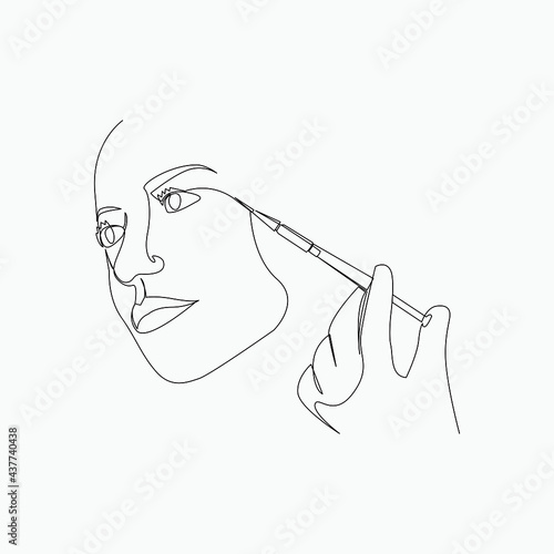 Continuous line, Young woman making anti-aging injections . Drawing of set Beauty. (Vector illustration one line drawing)