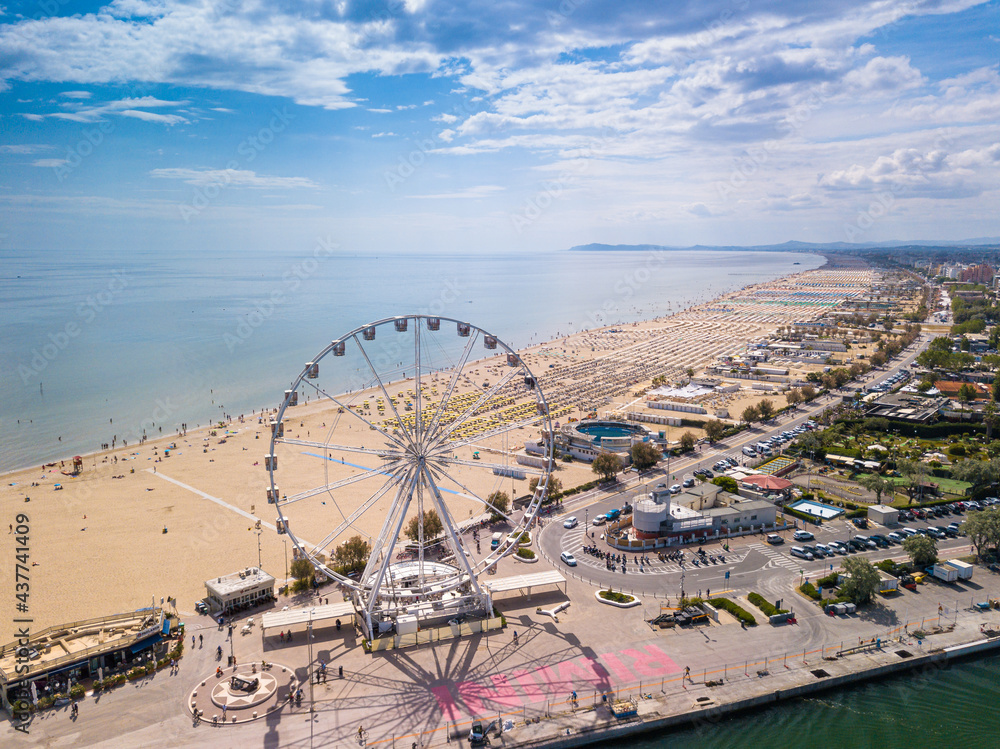 Italy June 2021, aerial view of the Romagna Riviera starting from the