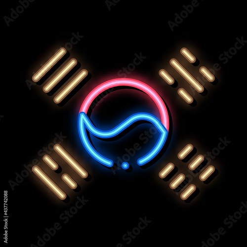 South Korea Flag neon light sign vector. Glowing bright icon South Korea Flag sign. transparent symbol illustration