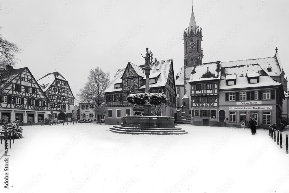 Marktplatz Ladenburg im Winter 