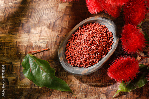 Annatto seeds, Onoto, Annatto, Bixa orellana, natural red pigment photo