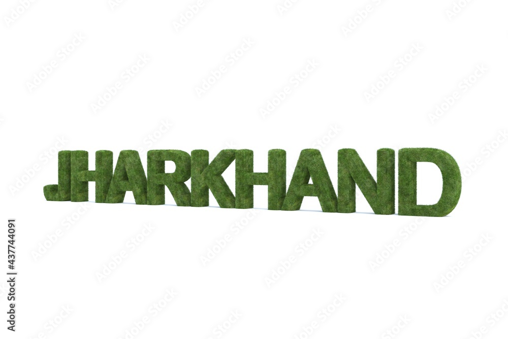 3d rendering of green grass JHARKHAND word isolated on white background 3d rendering of green grass JHARKHAND word isolated on white background