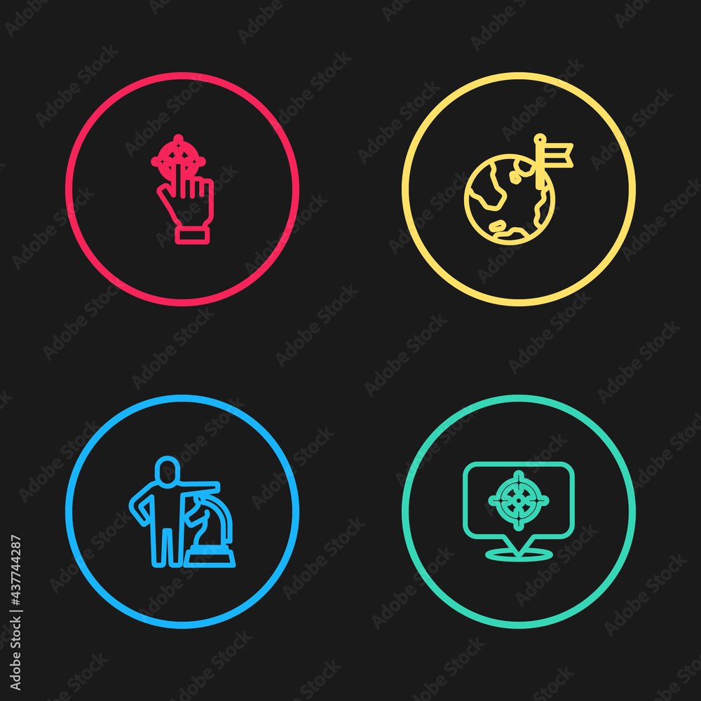 Set line Chess, Target, Planet with flag and icon. Vector Set line Chess, Target, Planet with flag and icon. Vector