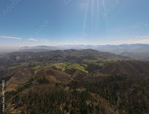 View mountain aerial drone. Oviedo is the capital of Asturias, Spain. [4K] photo