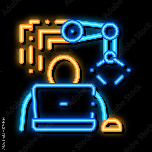 Programming Robot neon light sign vector. Glowing bright icon Programming Robot sign. transparent symbol illustration