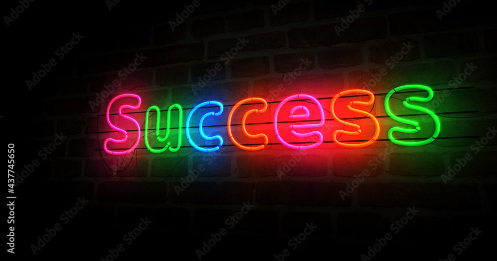 Obraz premium Success symbol neon light 3d illustration