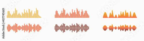 Sound wave, equalizer sound track. Set of vector isolated elements. Visual audio player.