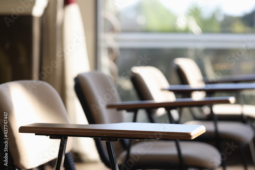 Empty examination room in educational institution closeup