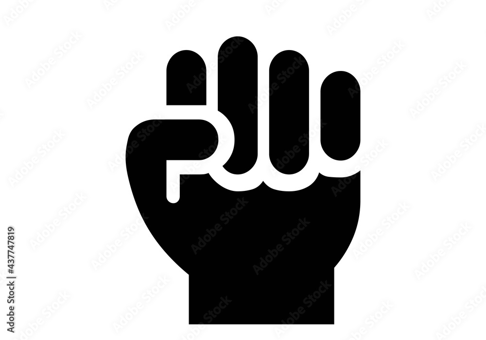 Puño cerrado en negro sobre fondo blanco. Símbolo de lucha. Puño cerrado en negro sobre fondo blanco. Símbolo de lucha.